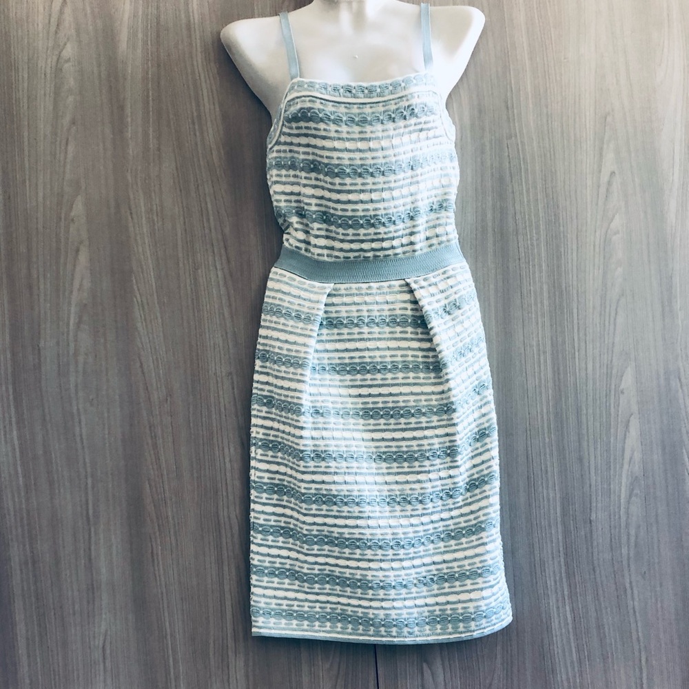 Dior Light Blue and White Textured Sheath Dress. Size 36